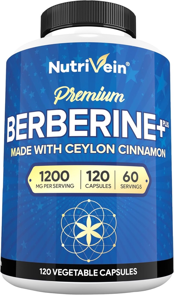 NutriveinのCeylon Cinnamon - 120のカプセルが付いている優れたBerberine HCL 1200のmg:防衛、消化およびMetabolismのための高吸収のBerberineの補足