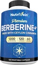 NutriveinのCeylon Cinnamon - 120のカプセルが付いている優れたBerberine HCL 1200のmg:防衛、消化およびMetabolismのための高吸収のBerberineの補足