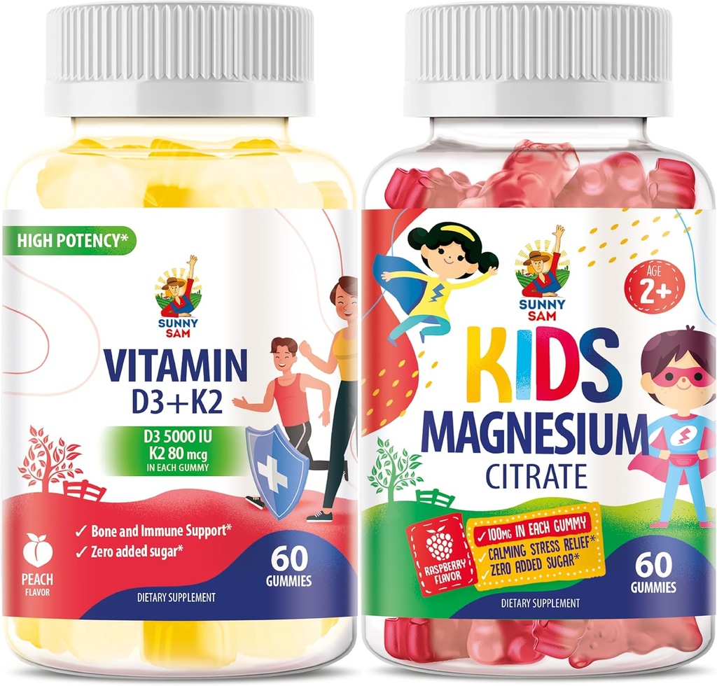 SUNNY SAMのビタミンD3 K2は気分及び筋肉サポートのための子供のクエン酸塩のChewableの補足のための5000 IU及びマグネシウムのグミーを運びます