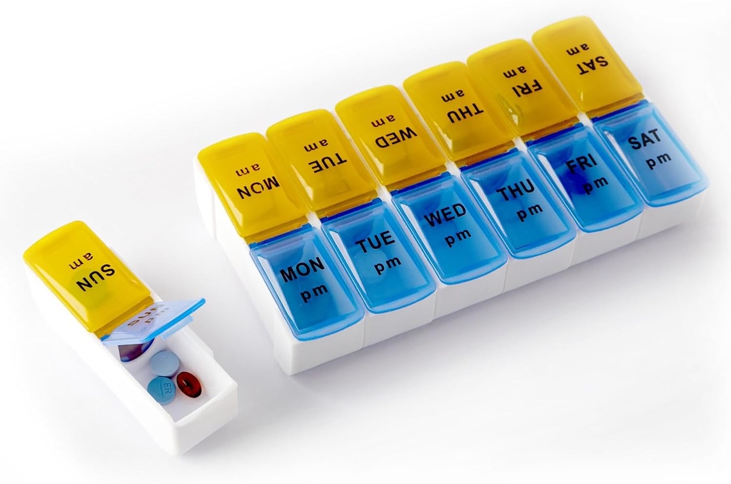 ディークホーム - ピルオーガナイザー2日、週1回の脱着可能なピルボックス7日AM PMコンパートメント - 簡単なスナップライダーメディテーションディスペンサー - 朝と夜のための7日ピルリマインダー