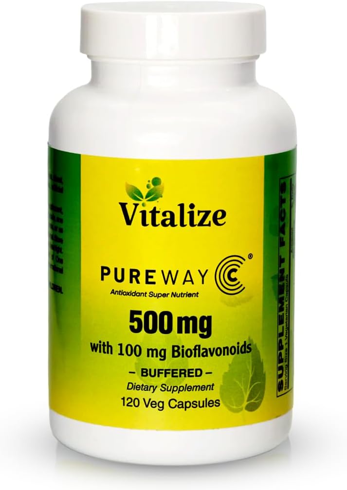 Vitalize - PUREWAY-C 500 MG BUFFERED | ビタミンCサプリメント | 傷治癒と免疫システムをサポートしています | アスコルビン酸ビタミンC | 効率的な細胞吸収 | 各ボトルは120個のベジー錠が含まれています