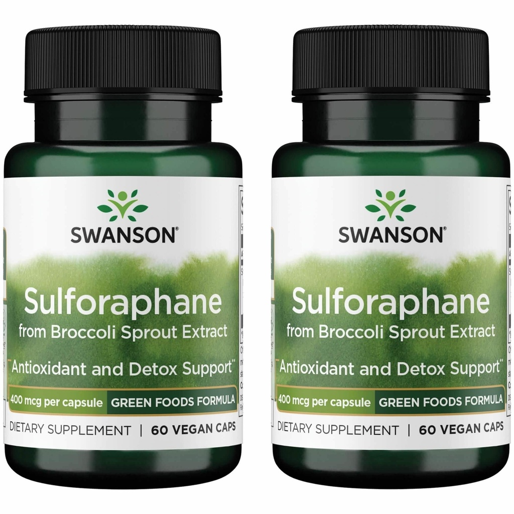 Swanson Sulforaphane - Broccoli Sprout Extractは、セルラー、GI Tract、および肝臓の健康をサポート - 天然サプリメントは、0.4% Sulforaphaneに標準化 - (60ベジギーカプセル、400mcg各)(2パック)