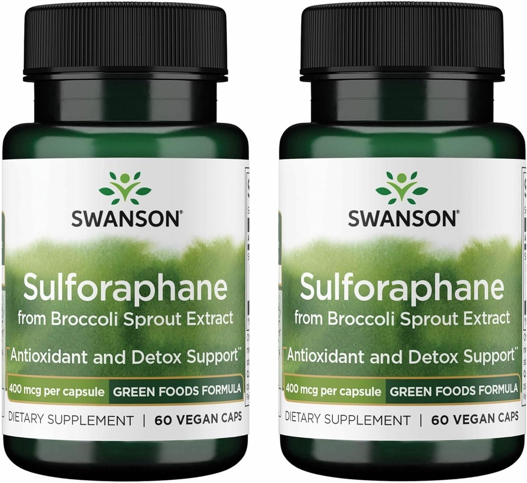 Swanson Sulforaphane - Broccoli Sprout Extractは、セルラー、GI Tract、および肝臓の健康をサポート - 天然サプリメントは、0.4% Sulforaphaneに標準化 - (60ベジギーカプセル、400mcg各)(2パック)
