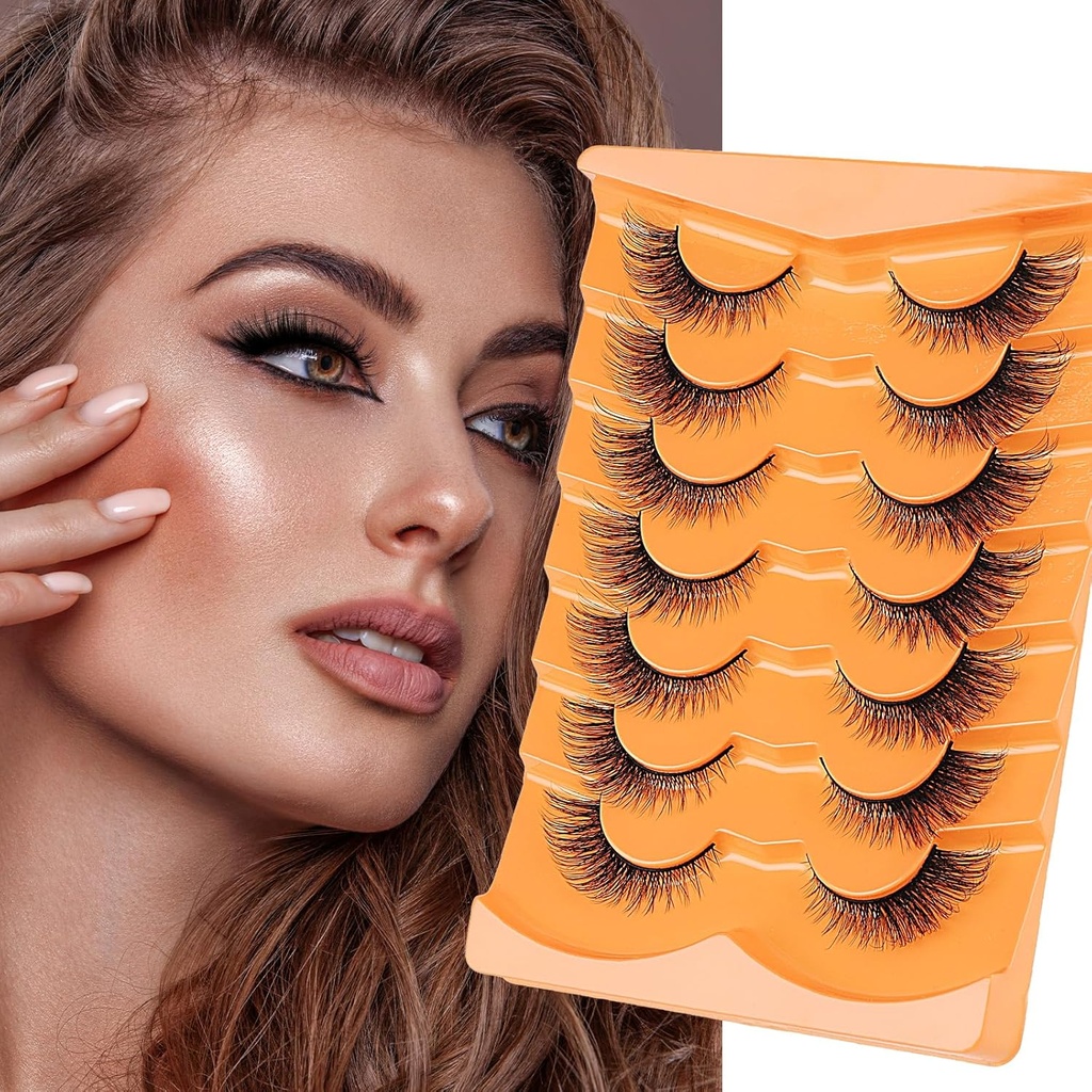 Heasy Fox Eye Lashes, ウィッピー 偽 Eyelashes D Curl Mink Lashes Fluffy False Lashes ナチュラル 見る cat eye Lashes ストリップ パック 7 ペア, ブラック