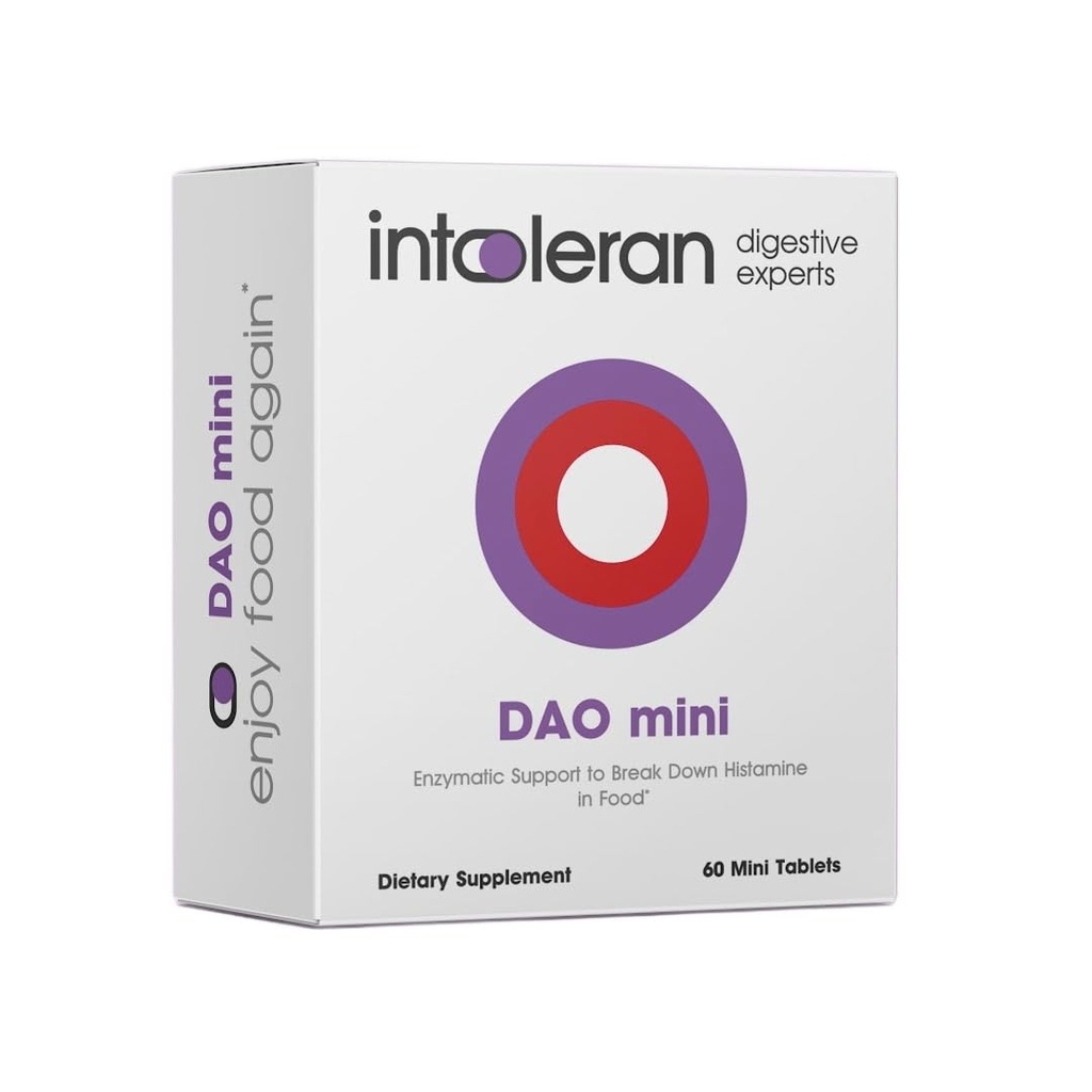 Intoleran DAOミニ消化酵素 - 60錠 | ヒスタミン耐性&DAO欠乏症のサプリメント | 健康なヒスタミンレベル | 30,000 HDU 純粋なジアミンオキシダーゼ(DAO)酵素 | コーティング