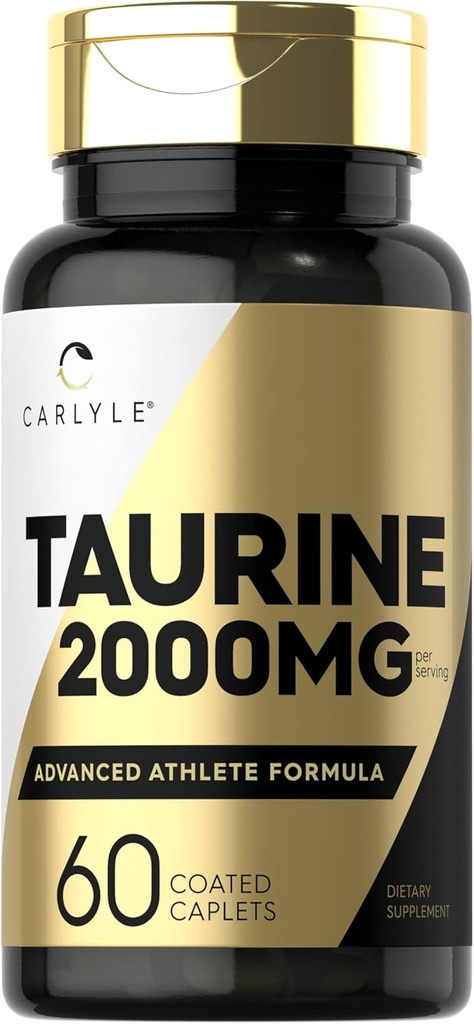 カルライル タウリン 2000mg | 60カプレット | アミノ酸サプリメント | 二重強度 | ベジタリアン・非GMO・グルテンフリー対応
