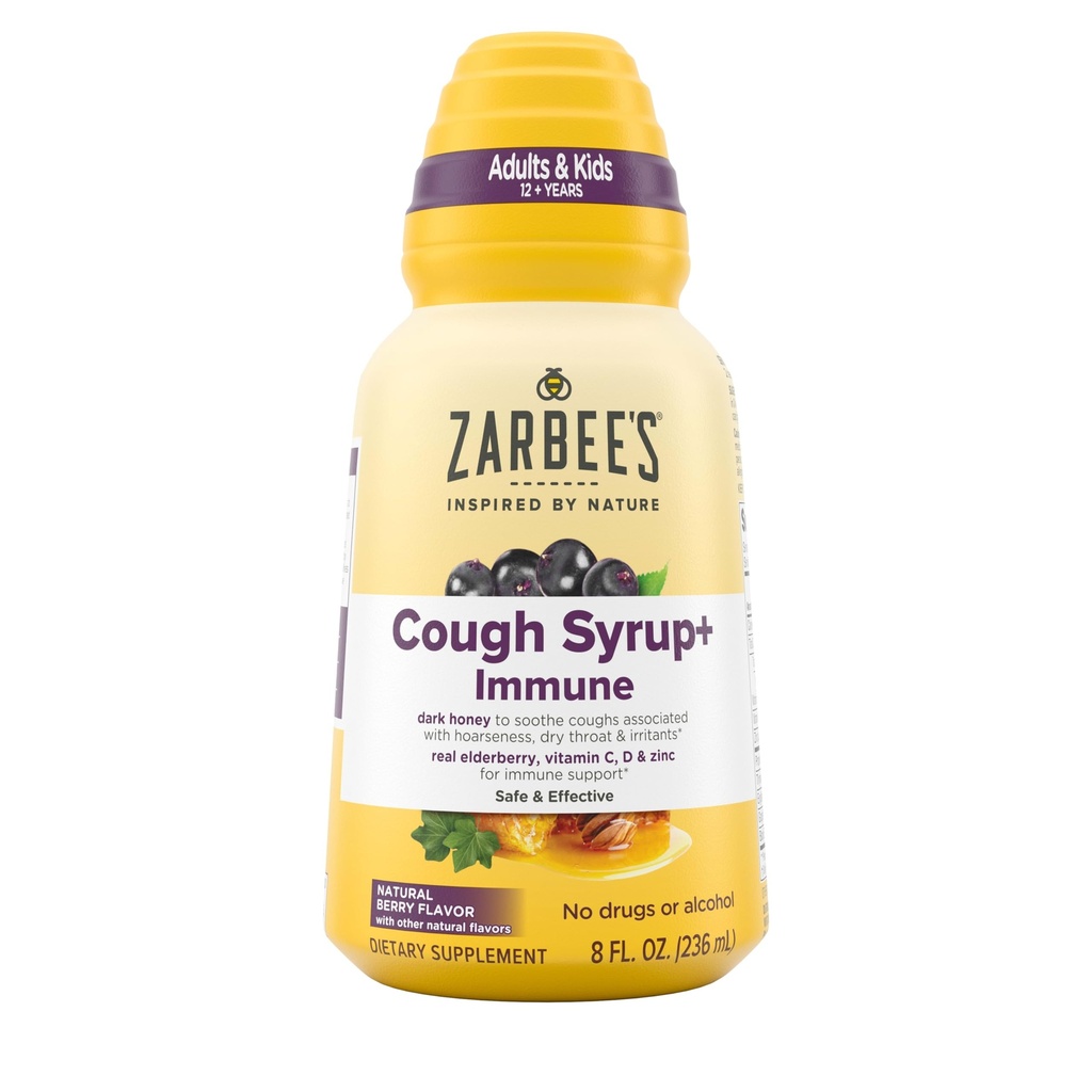 Zarbeeのナチュラルズフルデイタイム咳シロップ+ハニーダーク、リアルエルダーベリー、ビタミンC、D&亜鉛、8オンスボトル