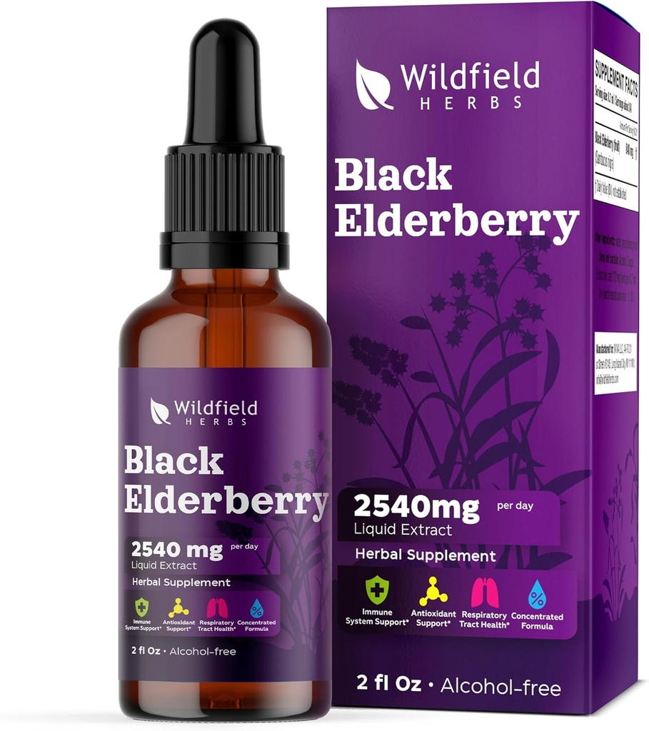 エルダーベリーエキスは2000mg(Sambucus nigra)の草の補足を吸収しますカプセル、1か月の供給、84のサービング、アルコールなしのチンキ - 1のOzのパックを落ちます