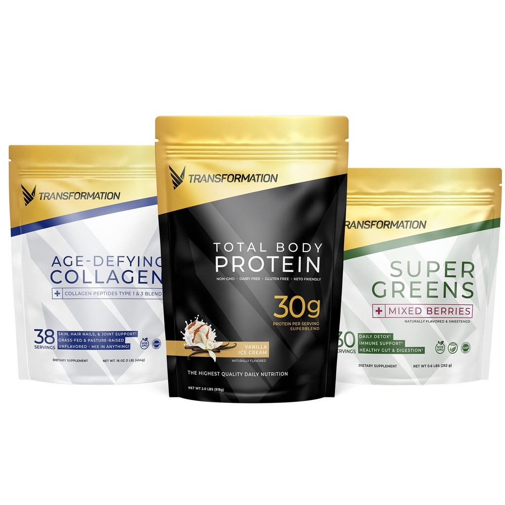 変形バニラプロテインパウダー | 30Gマルチプロテイン Superblend + 草-Fed Hydrolyzed Collagen Peptides パウダー - 髪、皮膚、爪 + 有機スーパーグリーンスーパーフードパウダー - 免疫&エネルギーサポート
