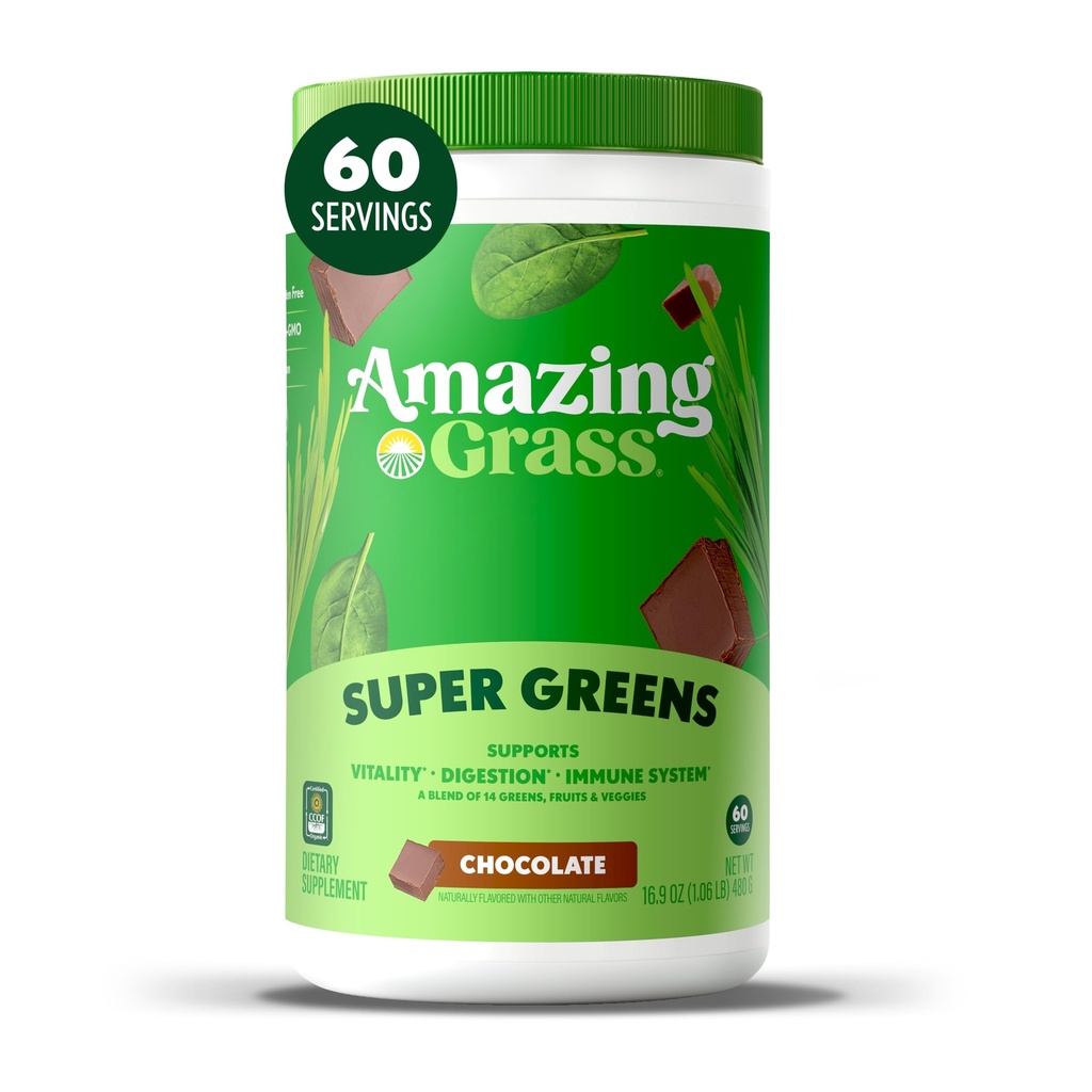 驚くべき草の緑Superfoodの粉:消化酵素及びプロバイオティクス、有機性Spirulina、Chlorellaおよびビートの根の粉、チョコレート、60のサービングが付いている緑の粉