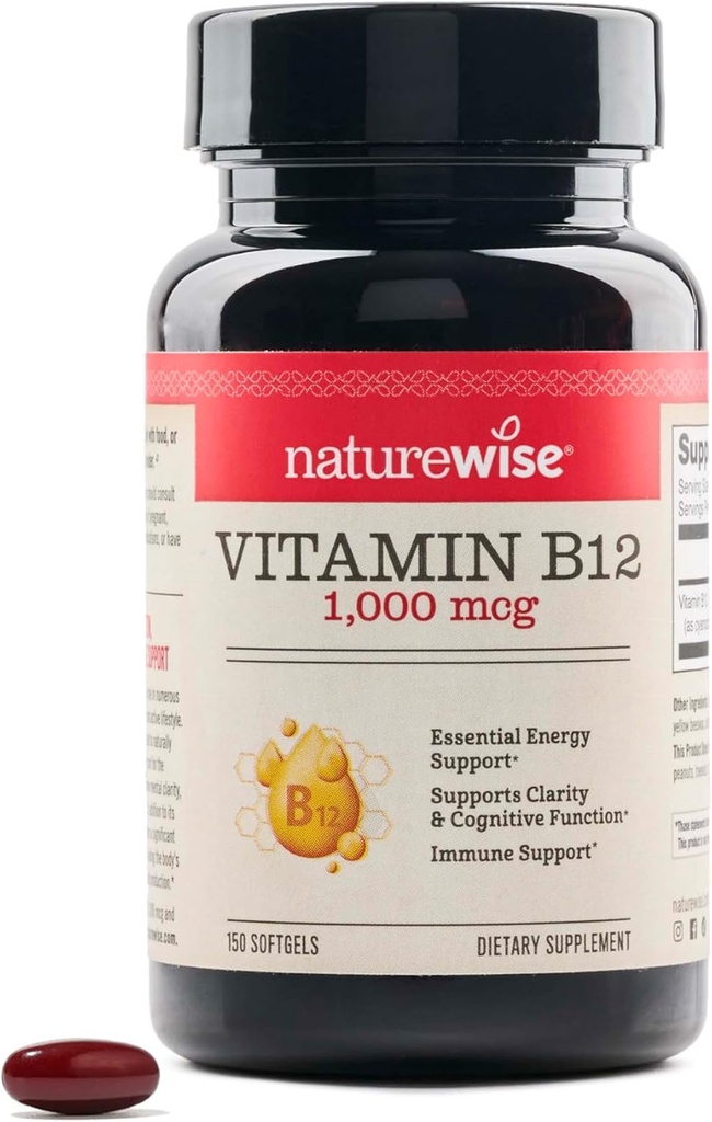 NatureWise Vitamin B12 1000 mcg - Dietary Supplement for Supporting Energy Metabolism, Mental Clarity, Nervous System Health - Easy-to-Swallow, Soy & Gluten-Free, Non-GMO - 150 Count[150-Day Supply]