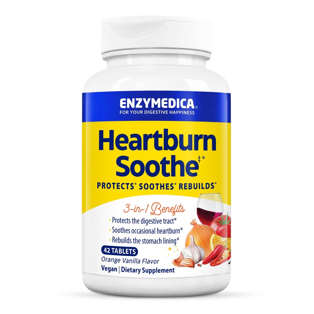 Enzymedica, Heartburn Soothe, Fast-Acting Digestive Aid, バニラオレンジ, 42 Chews (21 サービング)