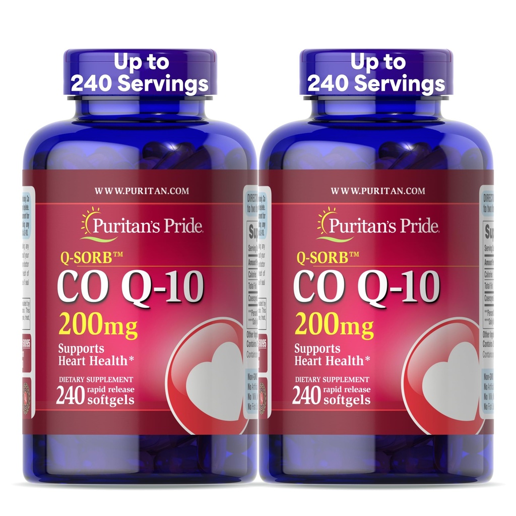 Puritan's Pride Coenzyme CoQ10 200mg、心の健康のための栄養補助食品、血圧、経口Gum健康、および健康な老化サポート、240の急速な解放のSoftgels、2パック