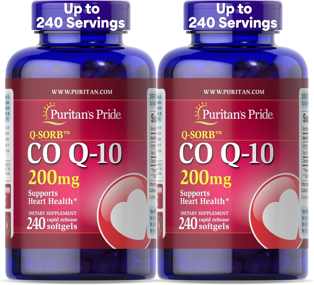 Puritan's Pride Coenzyme CoQ10 200mg、心の健康のための栄養補助食品、血圧、経口Gum健康、および健康な老化サポート、240の急速な解放のSoftgels、2パック
