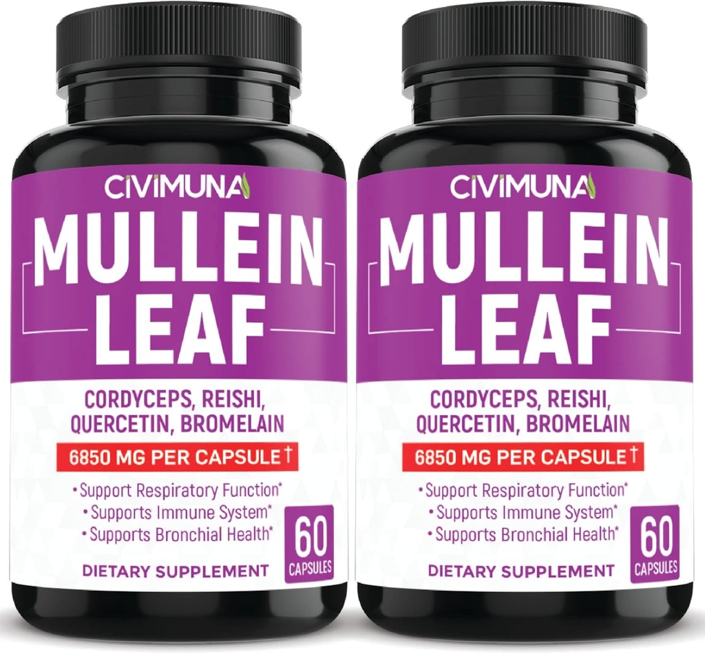 (2つのパック) Mulleinの葉は6850mg - Mulleinの葉、Cordyceps、Reishi -供給4か月のカプセルに入れます