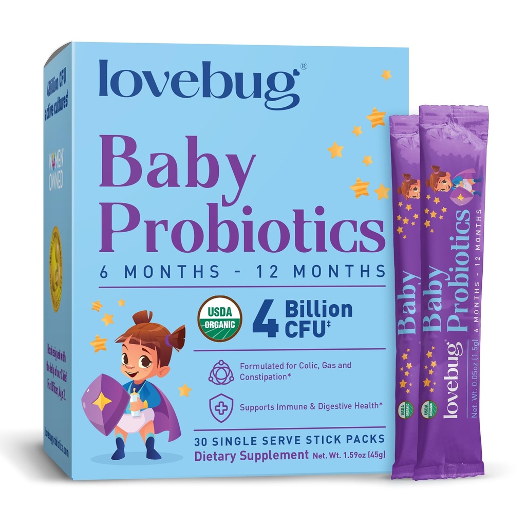 赤ちゃんのためのLOVEBUGプロバイオティクス - オーガニックベビープロバイオティクス6-12ヶ月ベビー免疫サポート、ガス、疝痛、Diarrhea&インファント便秘救済砂糖フリー、味のないパウダー、30パック