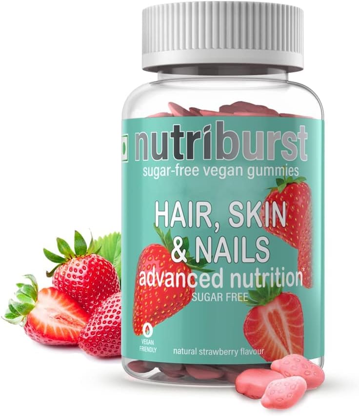 NUTRIBURS ヘア・スキン・ネイル | 英国で最も信頼されるブランド| ビオチン・ヘア・グミー | ヘルシー肌・ヘアケア | ヴィーガン・シュガーフリーM | おいしいイチゴの風味のグミー | 60個入り