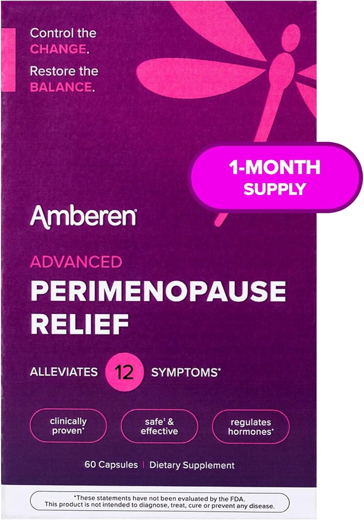 Amberen Perimenopause、Peri-Menopauseマルチ症状緩和、ビタミンB、ビタミンE&抗酸化剤サプリメント、臨床的にサポートホルモンバランス、ホットフラッシュ&ナイト汗、60カウント