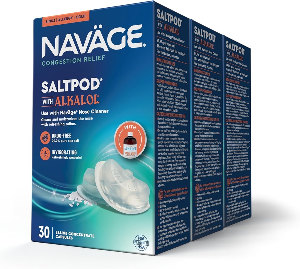 Navage SaltPod w/ Alkalol (3 30 パック) - Navage Nasal Rinse 専用設計 - Sinus Rinse Alkalol Pods(90 ソルトポッド補充)