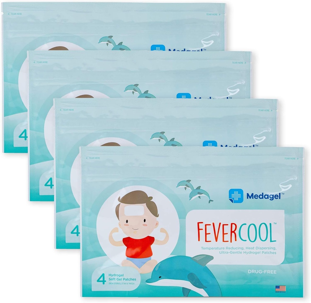 FeverCool パッチ - フィーバー、ミグライン&頭痛救済のための冷却パッチ | アメリカ製 | クールな温度 | Mes & Odor 無料 | 大人と子供 2 + | 4 パック (16 x パッチ)