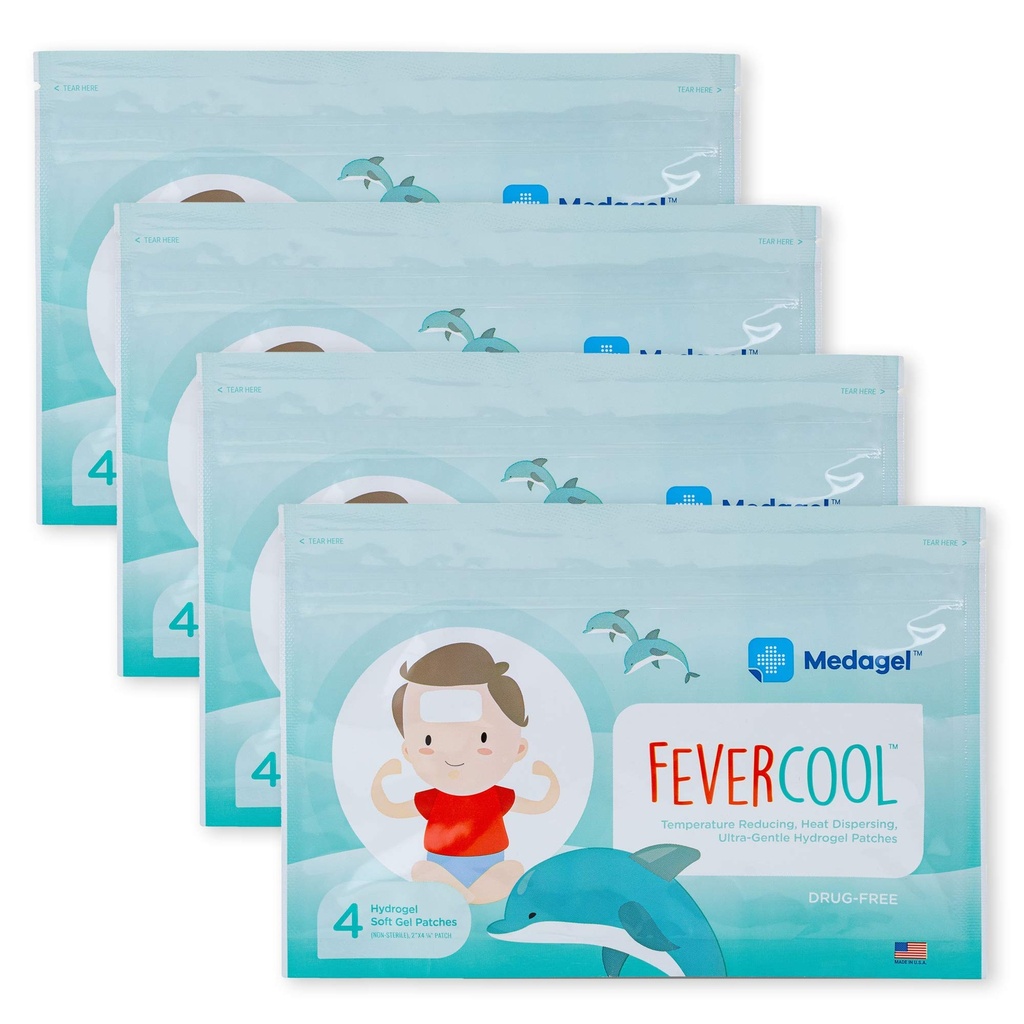 FeverCool パッチ - フィーバー、ミグライン&頭痛救済のための冷却パッチ | アメリカ製 | クールな温度 | Mes & Odor 無料 | 大人と子供 2 + | 4 パック (16 x パッチ)
