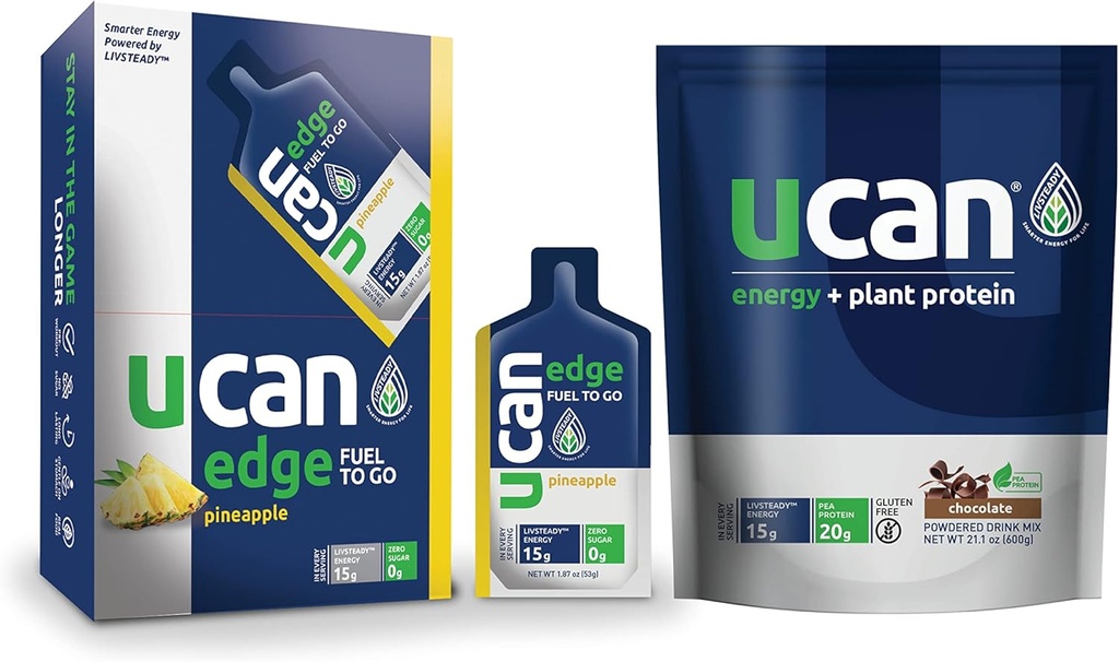 UCANパイナップルエッジエネルギーゲル&チョコレート植物タンパク質 - ランニング、トレーニング、フィットネス、サイクリング、クロスフィット&その他のために素晴らしい  砂糖フリー、ビーガン、&ケトフレンドリーなエネルギーサプリメント
