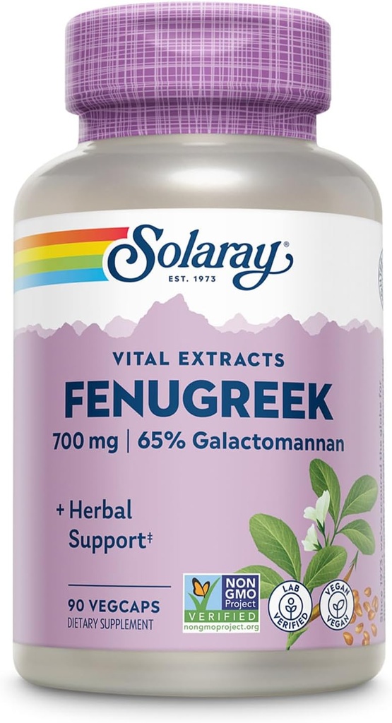 SOLARAY Fenugreek Seed Extract 700 mg - Fenugreek Capsules with 65% Galactomannan Dietary Fiber - Non-GMO, Vegan Fenugreek Supplement for Healthy Digestion Support - 45 Servings, 90 VegCaps