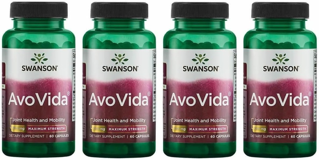 Swanson AvoVida - 共同健康とモビリティを促進する天然サプリメント - Avocado & Soybean 軟骨と組織の健康をサポートするための非対応 - (60カプセル、300mg各) (4パック)