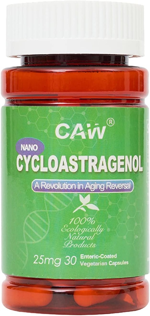 CAWナノCycloastragenol 98% 25mg 30キャップ | テロマーゼ活性化 DNA修理 | 免疫ブースト より良い吸収 | 腸コーティング ベジタリアンカプセル (1本)