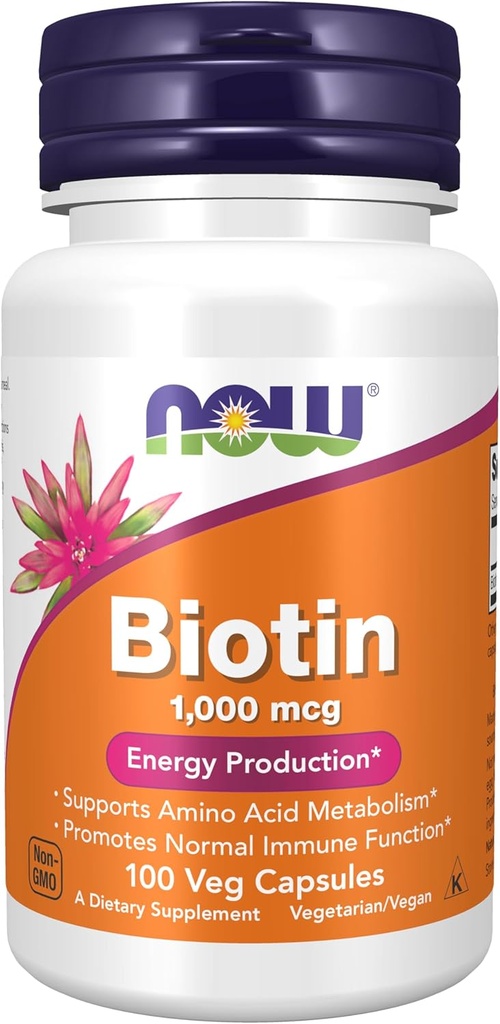 NOW食品は、バイオチン1,000 mcg、アミノ酸代謝*、エネルギー生産*、100カプセルを補います