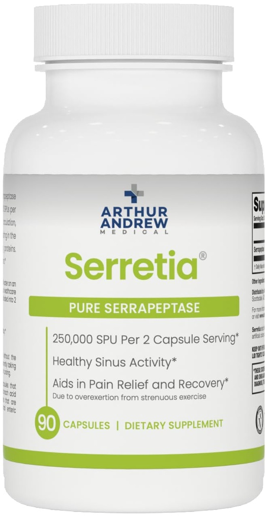 アーサー・アンドリュー・メディカル、Serretia、筋肉およびSinusサポートのためのSerrapeptaseの方式、90のカプセル