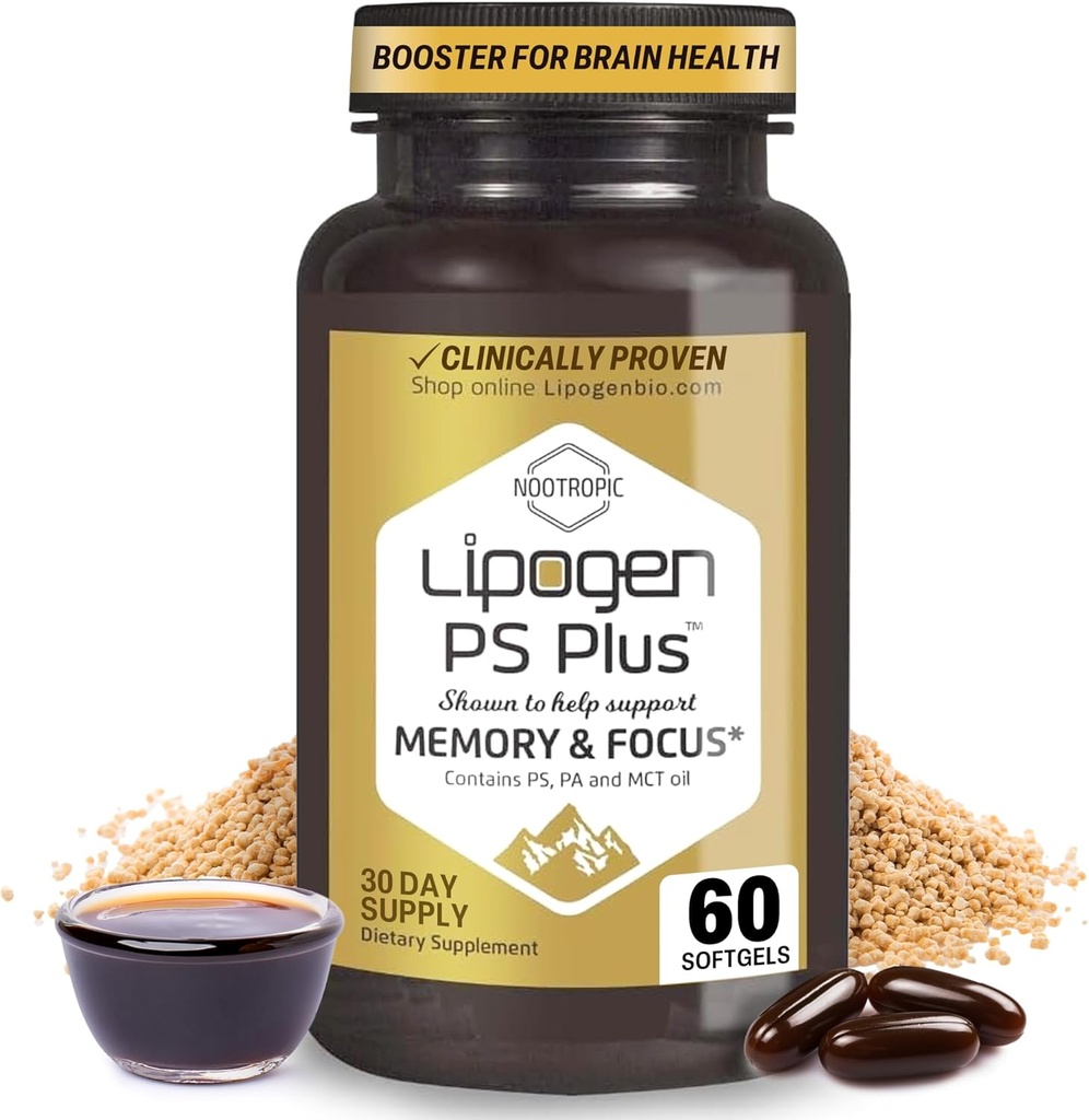 メモリとフォーカスのためのPSプラス脳サプリメント - 脳の健康のためのプレミアムホスファチジルセリンブスター - 向知性 - 1ヶ月の供給のための60ソフトゲル