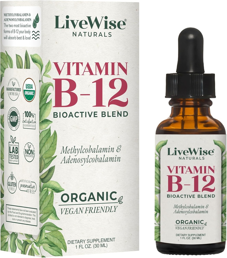 LiveWise Naturals B12ビタミンは非GMO、エネルギー、明快さ、焦点、および容易な吸収、Adenosylcobalamin及びMethylcobalaminの補足、ビーガン、グルテンフリー、酪農場なしを低下させます