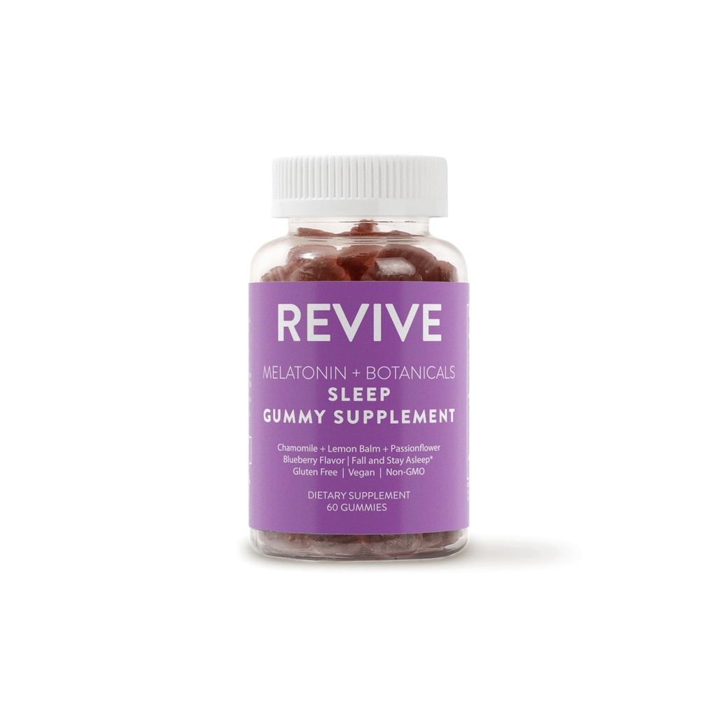 ReviveEO Melatonin & Botanicals Sleep Gummy Supplements by Revive Essential Oil with Chamomile、Lemon Balm & Passionflower - 5 mg Melatonin - ブルーベリー風味