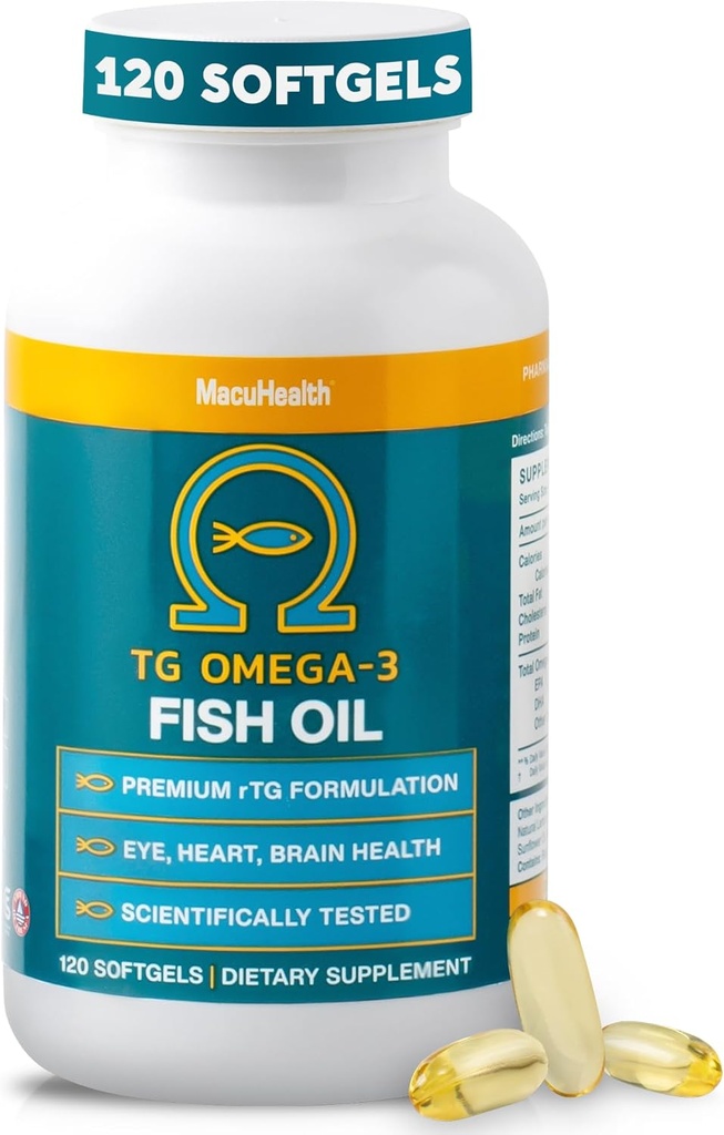 Macuhealthのオメガ3の魚油-1100mg DHA、1100mg EPA、目及び頭脳の健康の補足、トリグリセリドの方式、120のSoftgels