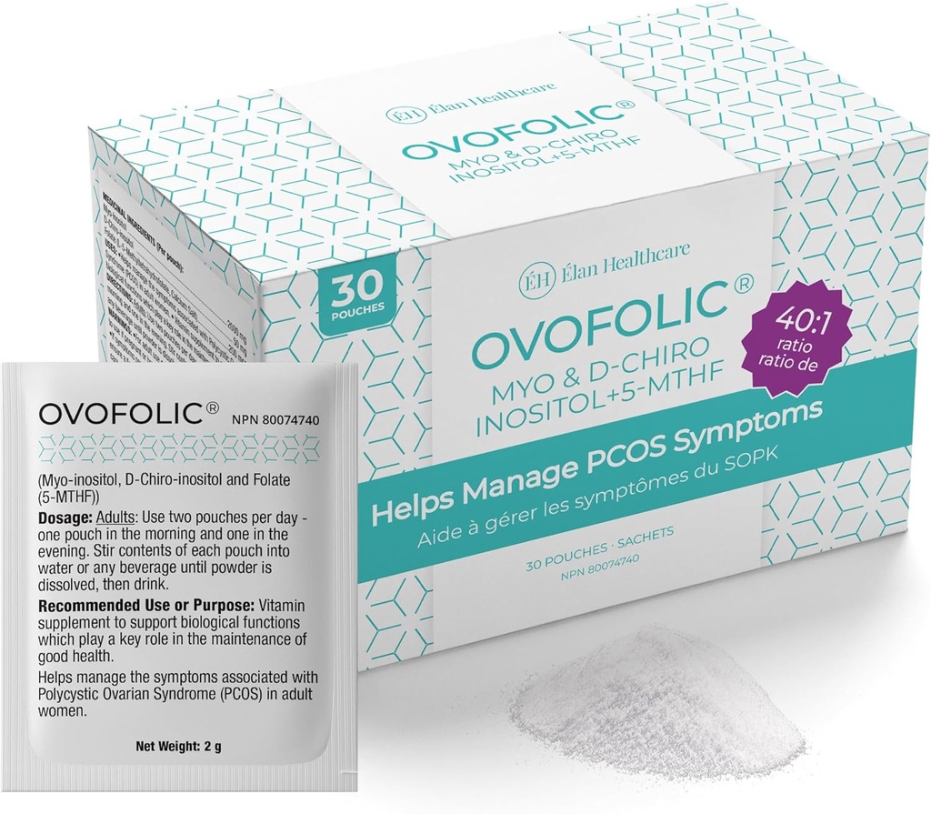 Ovofolicイノシトールサプリメント - Myo-InositolとD-Chiro Inositolプラスアクティブフォレート - 理想的な40:1レシオ - 30サック