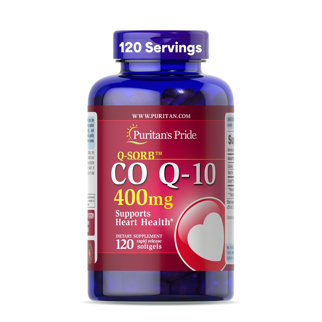 Puritan's Pride Coenzyme CoQ10 400mg、心の健康のための栄養補助食品、血圧、経口ガム健康、および健康な老化サポート、120日の供給、急速な解放のSoftgels
