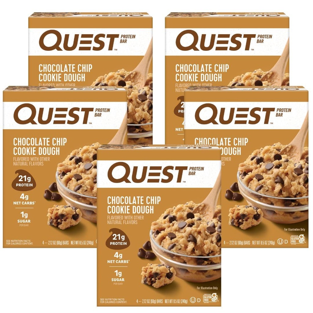 Quest Nutrition Chocolate Chip Cookie Dough - High Protein, Low Carb, Gluten Free, Keto Friendly, 2.12 Oz, 4 Count (パッケージ 5)