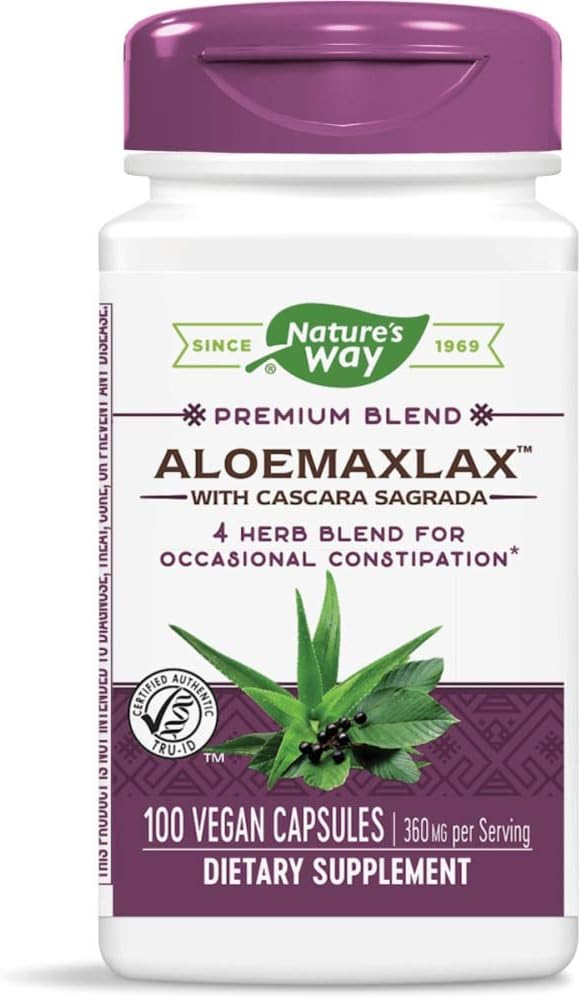 Nature's Way AloeMaxLax with Cascara Sagrada, Occasional Constipation Relief*, 100 Vegan Capsules