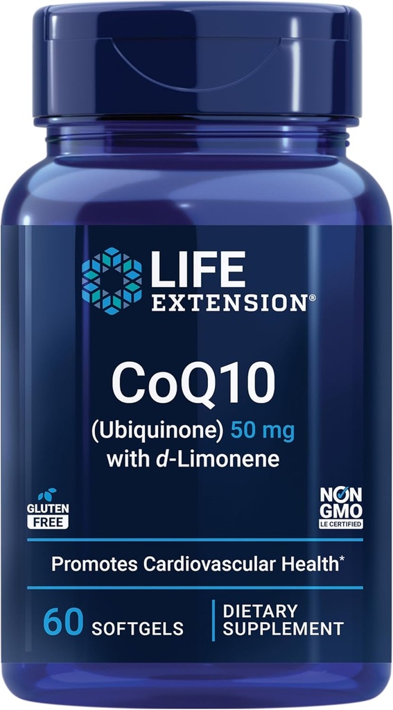 ライフエクステンション 超吸収性CoQ10(Ubiquinone)、d-リモネ、心臓健康サプリメント、一般的な疲労、酸化ストレス防衛、50mg、非GMO、グルテンフリー、60ソフトゲルを緩和