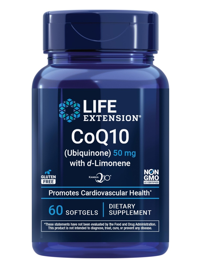 ライフエクステンション 超吸収性CoQ10(Ubiquinone)、d-リモネ、心臓健康サプリメント、一般的な疲労、酸化ストレス防衛、50mg、非GMO、グルテンフリー、60ソフトゲルを緩和