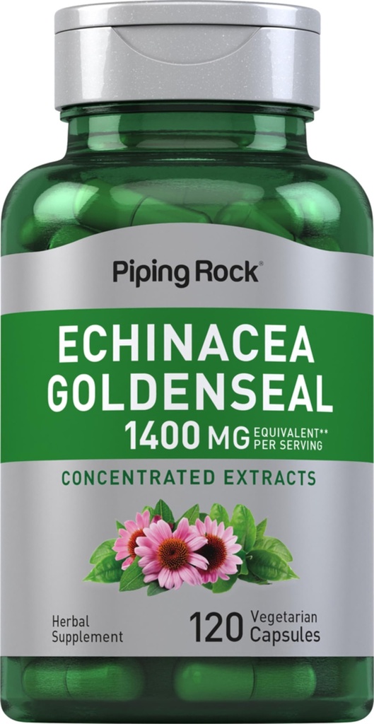 ピッピングロック エキナセア ゴールデンシール カプセル | 1400mg | 120 ベジタリアン カプセル | ノンGMO グルテンフリー サプリメント