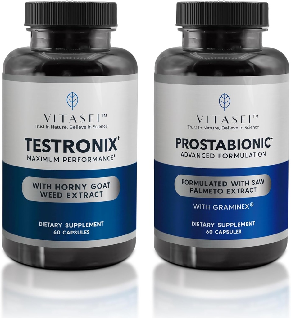 VITASEI Testronix Booster for Men (60 Capsules) + Prostabionic Prostate Dietary Supplements for Men (60 Capsules)