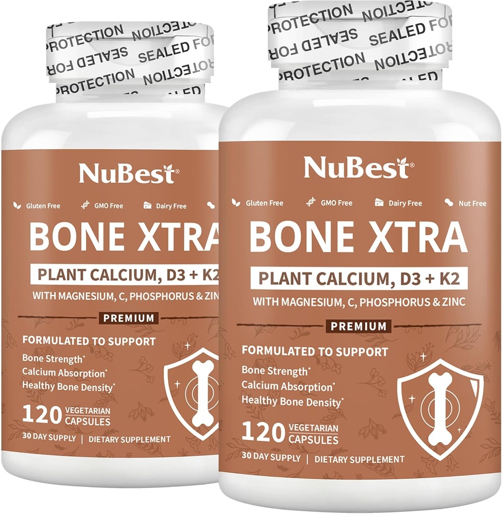 NuBest Bone Xtra 植物ベースの骨の強さの方式 カルシウム、海洋藻、リン、ビタミン C、K2、D3 からのマグネシウム 免除及び最高のカルシウム吸収  パック 2