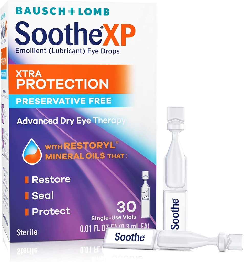 Soothe XP防腐剤の自由な目の低下、乾いた目のためのXtraの保護潤滑の目低下は、Irritationを取り除き、破損の損失、高度の乾燥した目の療法、単一の使用のガラスびん、30の計算を繰り返します