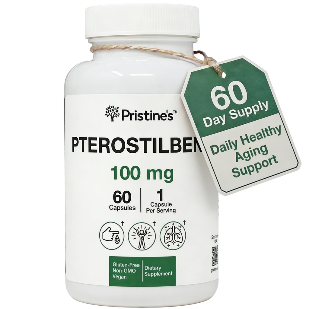 PRISTINE'S Pterostilbene 100mgアンチエイジングサプリメントカプセル - 60デイサプライ - Lung Health&メンタルクラリティ抗酸化剤 - 高バイオアベイラビリティビーガン非GMO