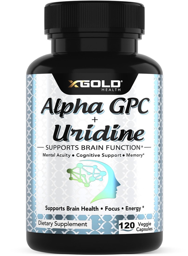アルファGpc + Uridine 900mg - ブーストフォーカス、メモリ、エネルギー、気分と認知性能のための強力な向知性 - 120ベジタリアンカプセル