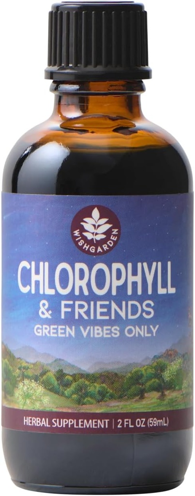 WishGarden Herbs Chlorophyll & Friends - Chlorophyll Liquid Drops with Nettle Leaf, Holy Basil, Moringa Leaf & Peppermint Leaf, Supports Increased Energy, Healthy Immune, & Stress Response, 2oz