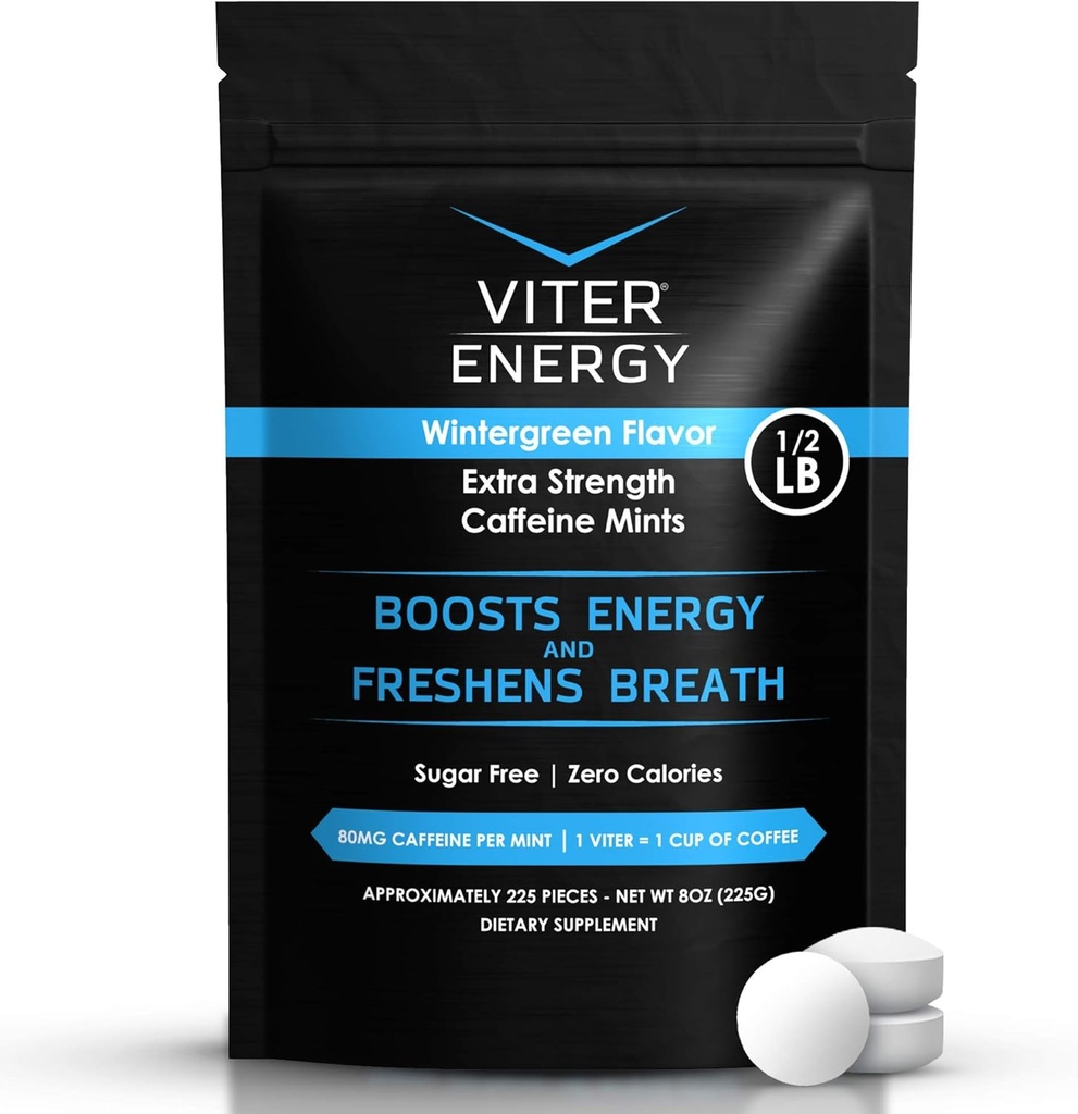 ヴィターエネルギー余分強さのカフェインは80mgカフェイン、Bのビタミン、砂糖放します。(Wintergreen、8ozのバルク袋)