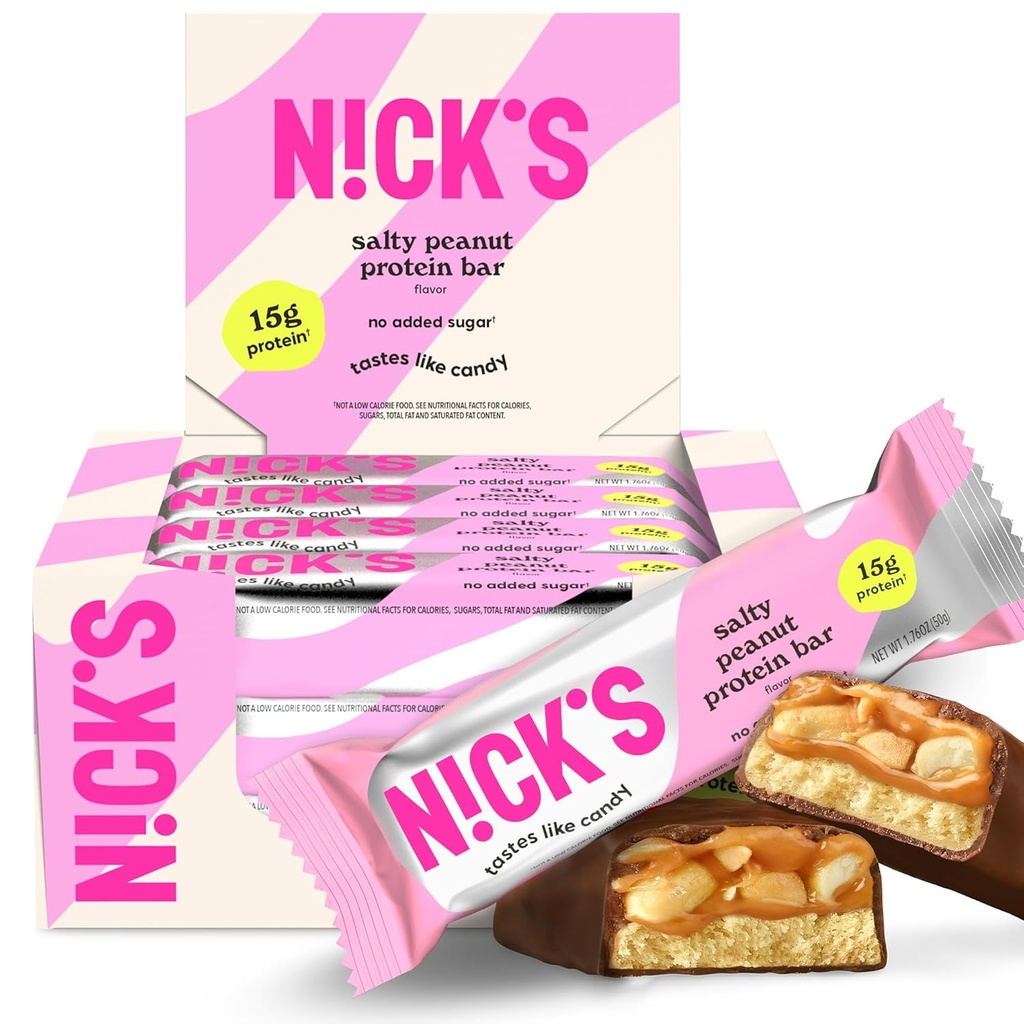 NICKS プロテインバー チョコレートピーナツ | 15g たんぱく | 200カロリー | 低炭水化物ケト 優しいスナック 無添加砂糖(マルチパック12バー×50g)